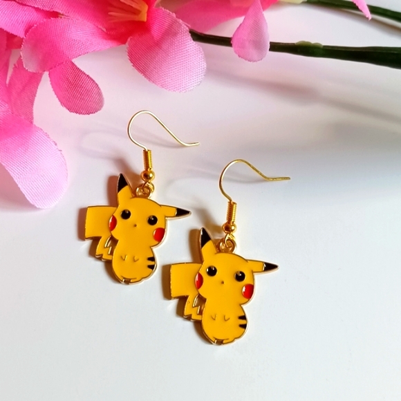 Cute Pokémon Pikachu Oil Painted Handmade Earrings - Picture 2 of 4